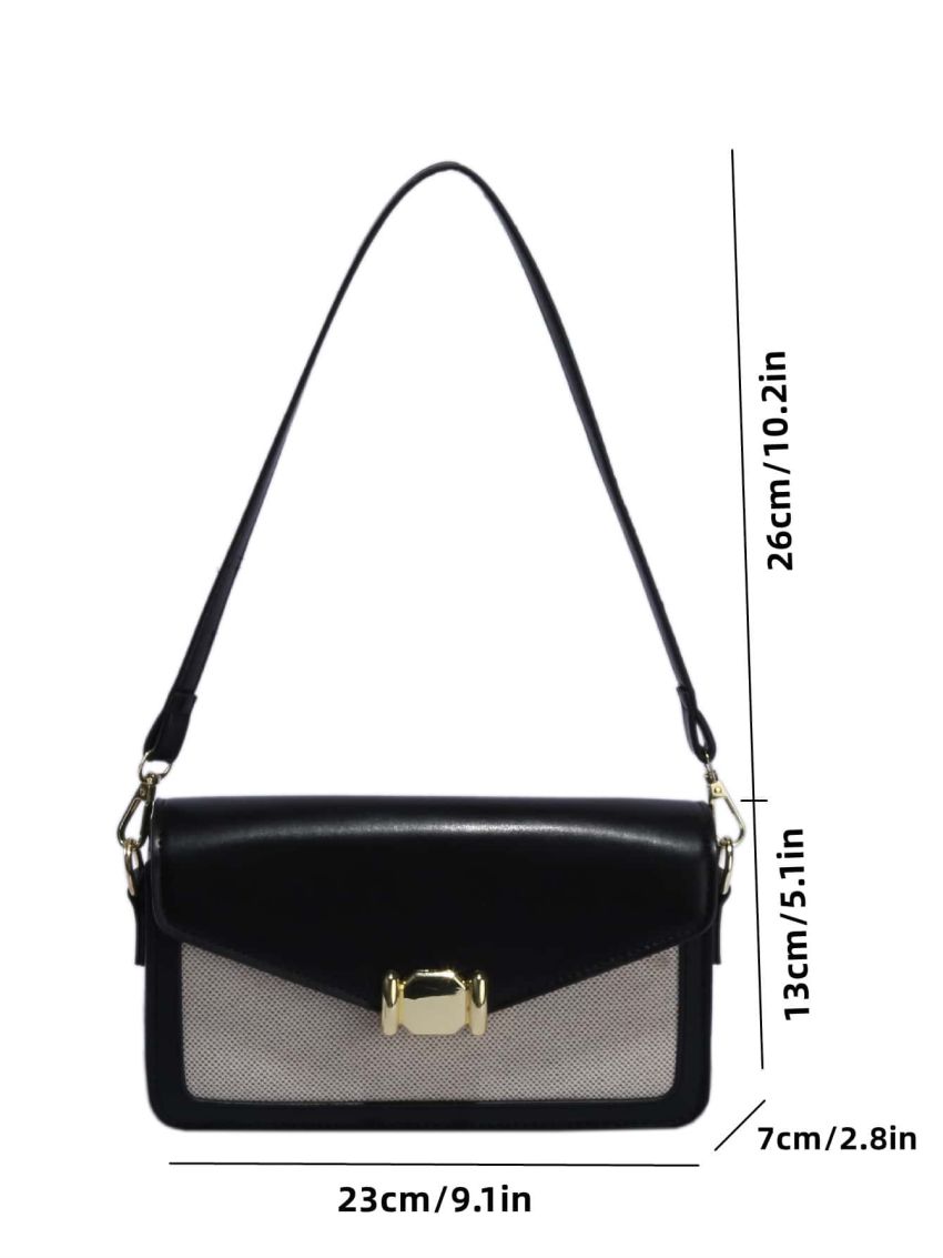 Metal Decor Flap Square Bag Two Tone Fashion