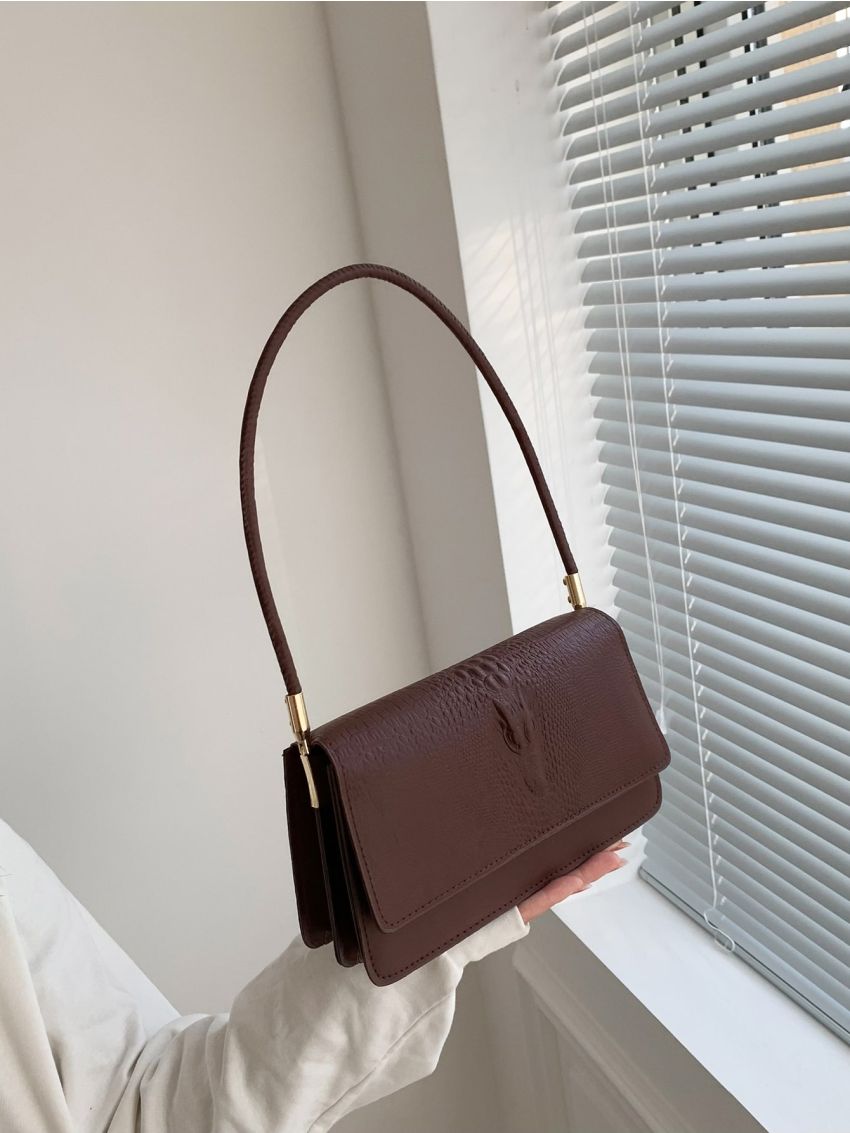 Small Flap Square Bag Crocodile Embossed