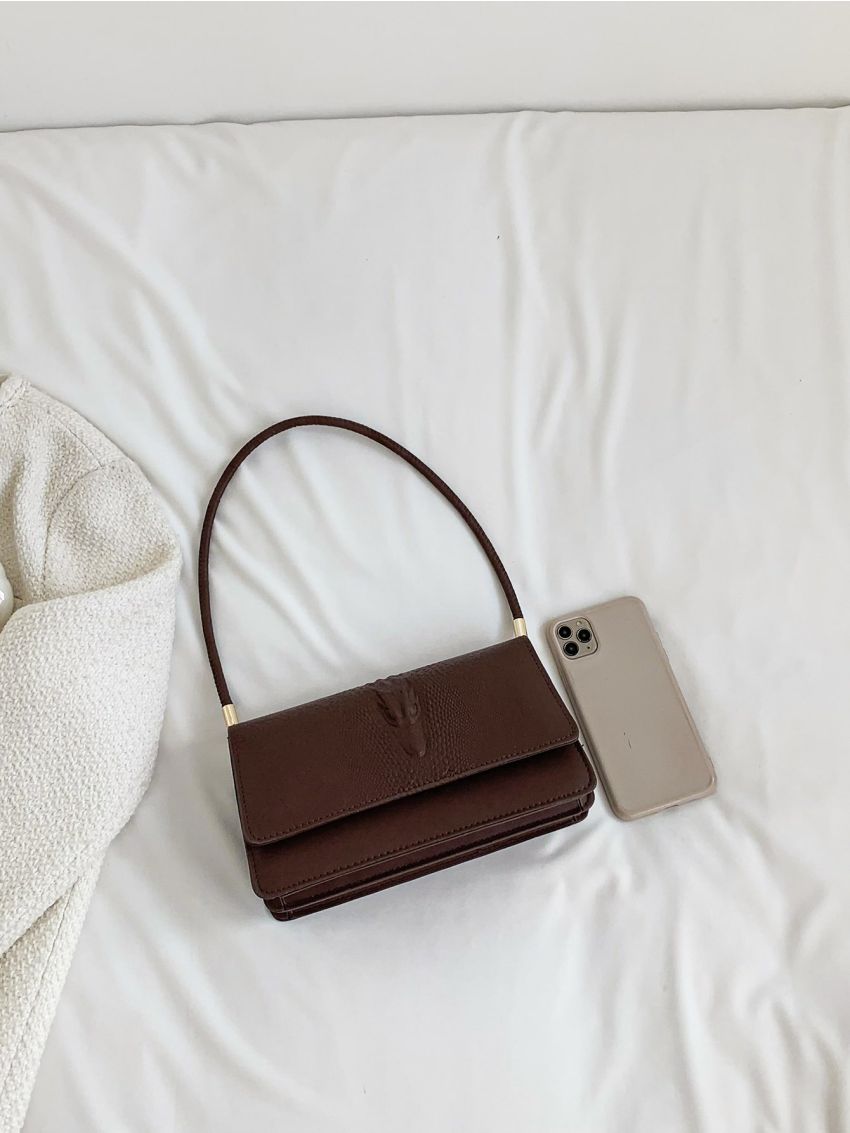 Small Flap Square Bag Crocodile Embossed