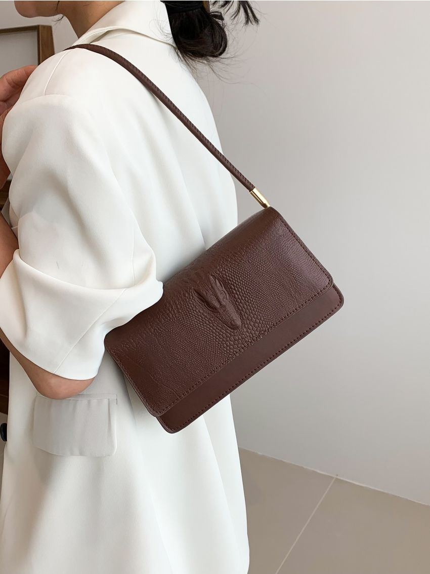 Small Flap Square Bag Crocodile Embossed