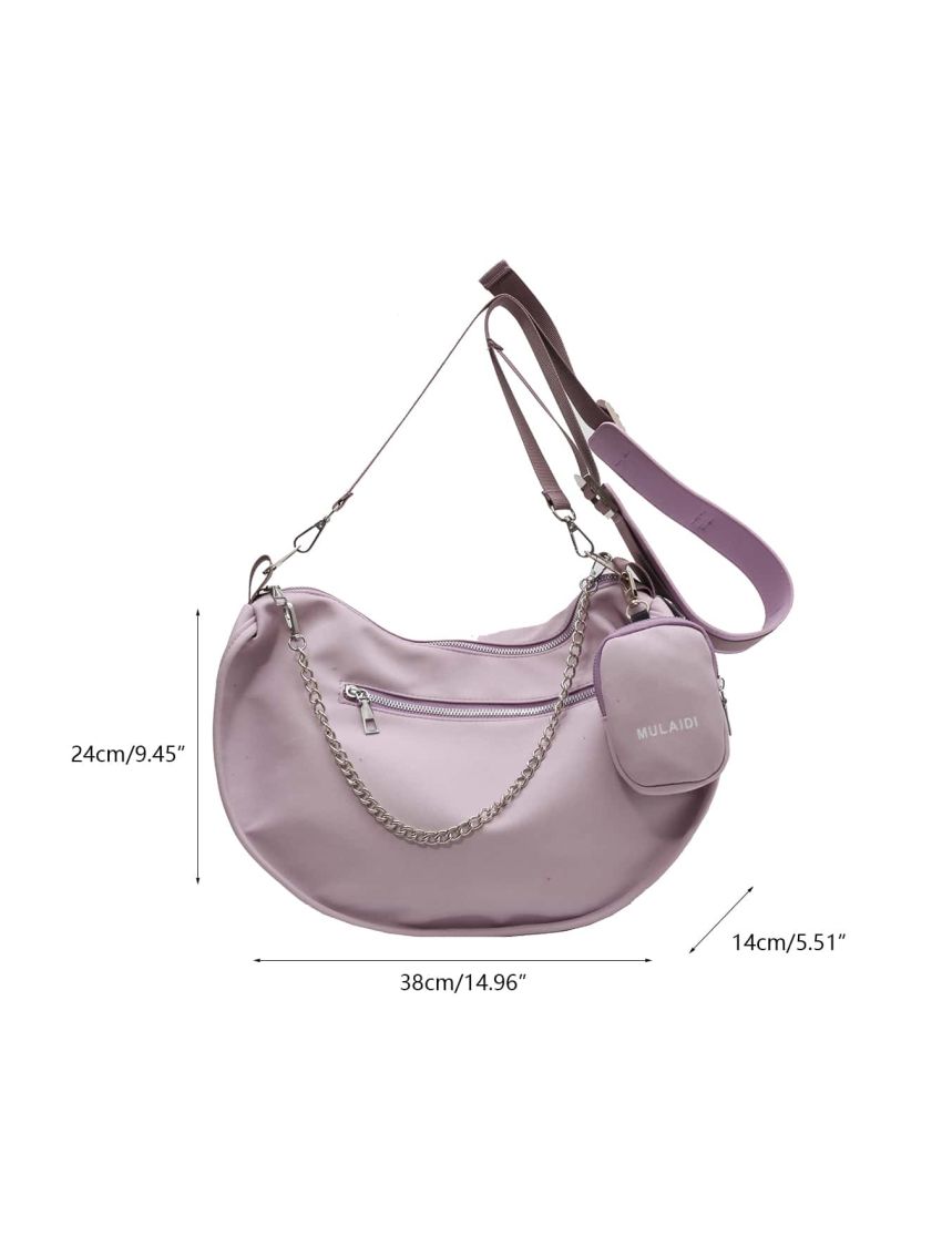 Chain Decor Hobo Bag With Coin Purse Solid