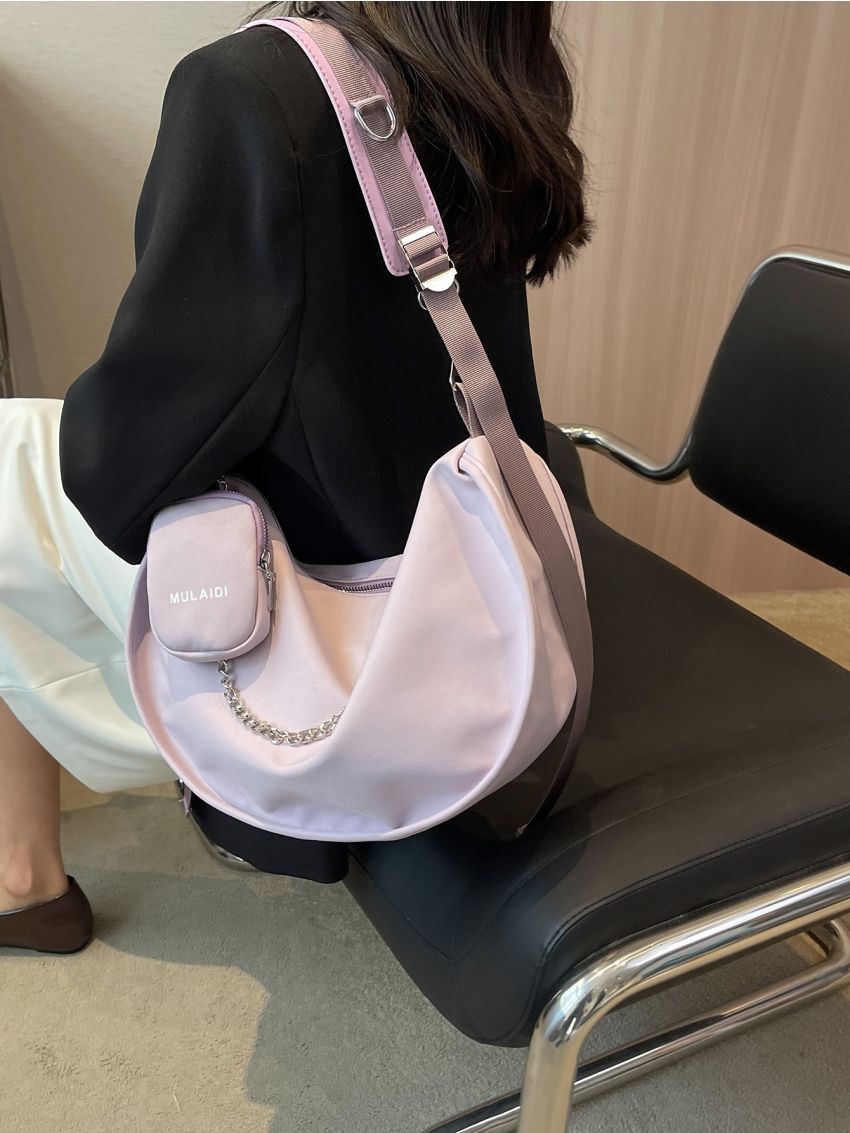 Chain Decor Hobo Bag With Coin Purse Solid