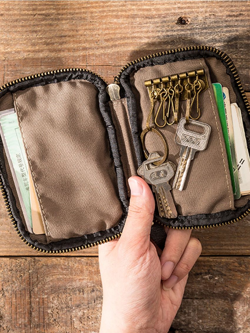 Handmade Genuine Leather Key Bag Large Capacity Men's Zipper Retro First Layer Pickup Bag Women's Simple