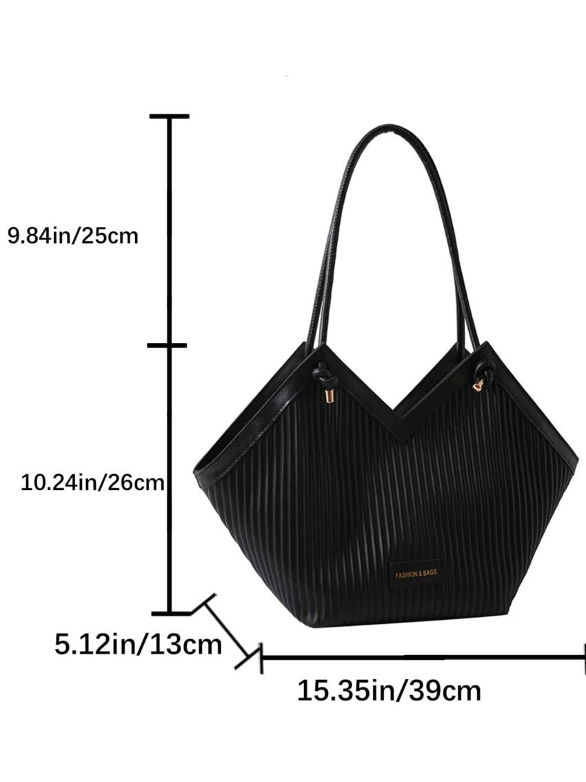 Letter Patch Decor Shoulder Tote Bag Black