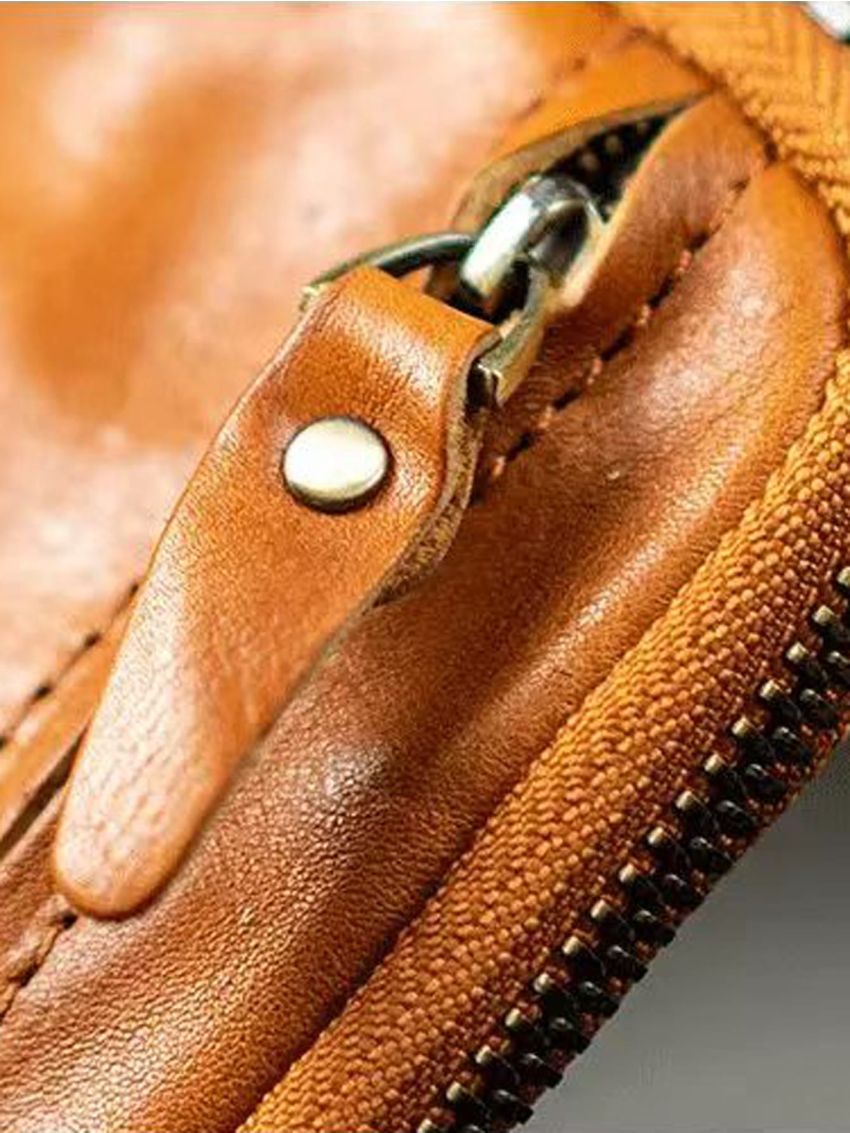 Handmade Genuine Leather Key Bag Large Capacity Men's Zipper Retro First Layer Pickup Bag Women's Simple