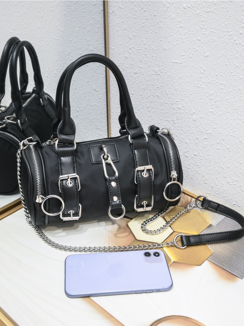 Small Boston Bag Buckle Decor Punk