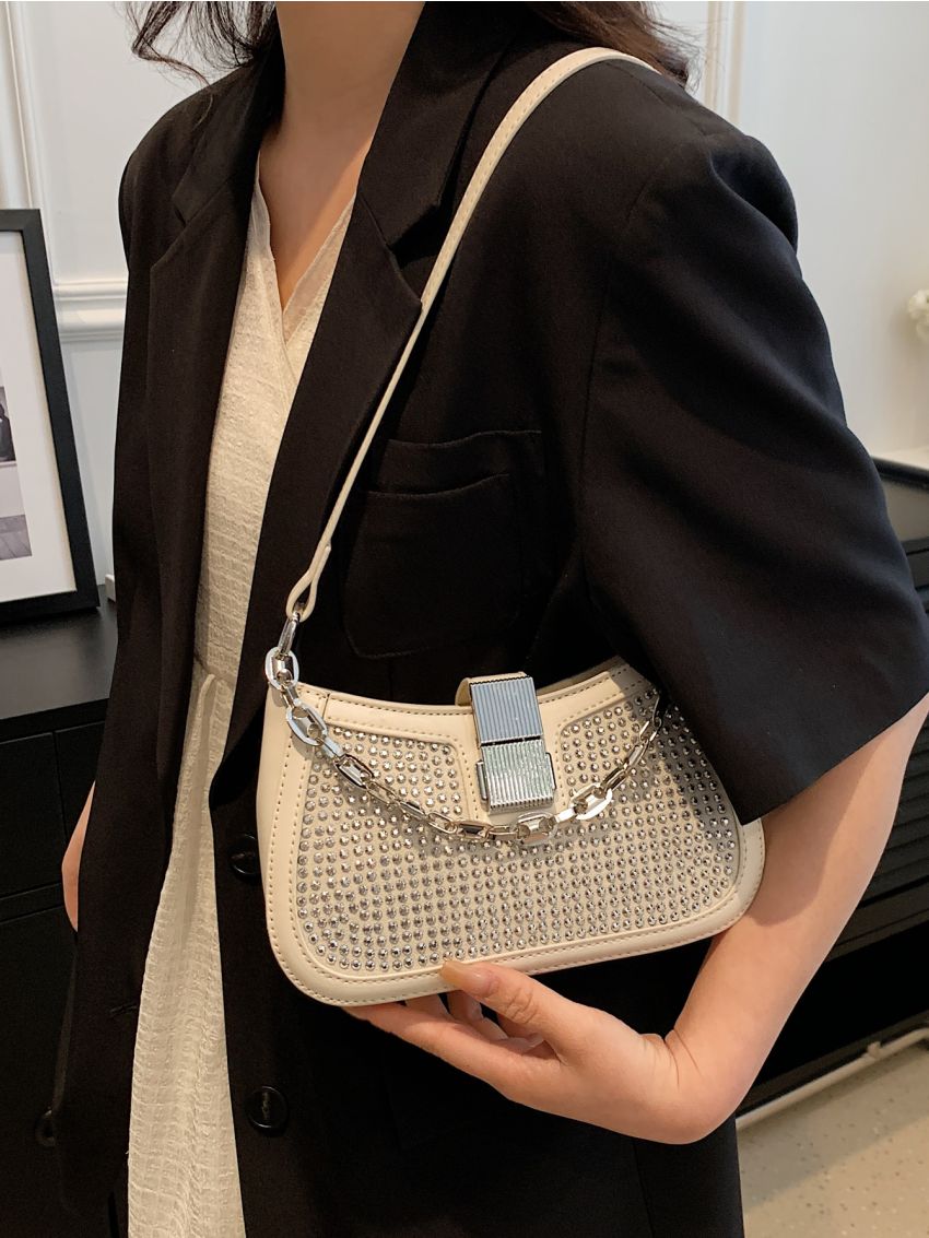 Small Hobo Bag Studded & Chain Decor