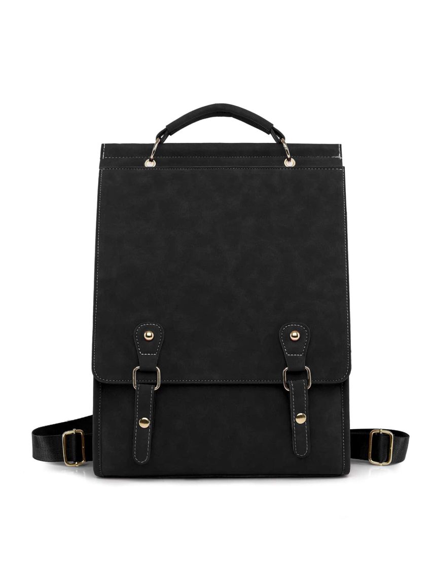 Medium Flap Backpack Black Fashionable Adjustable Strap For Daily