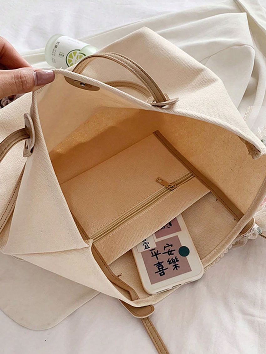 Large Shoulder Tote Bag Twilly Scarf Decor