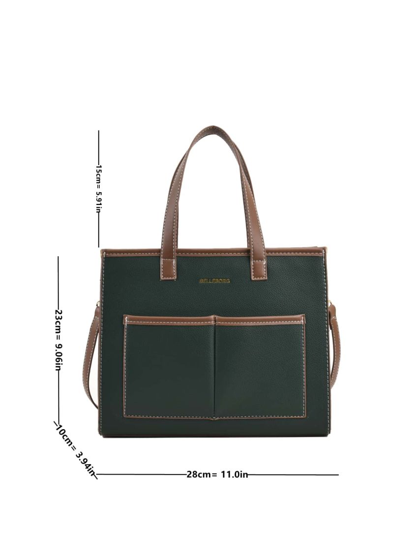 Litchi Embossed Square Bag Contrast Binding Stitch Detail