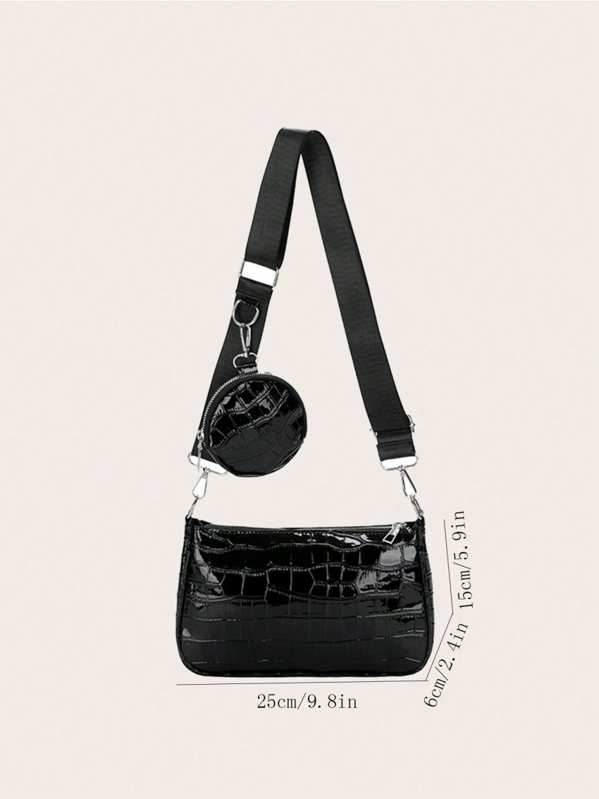 Crocodile Embossed Square Bag With Coin Purse Minimalist
