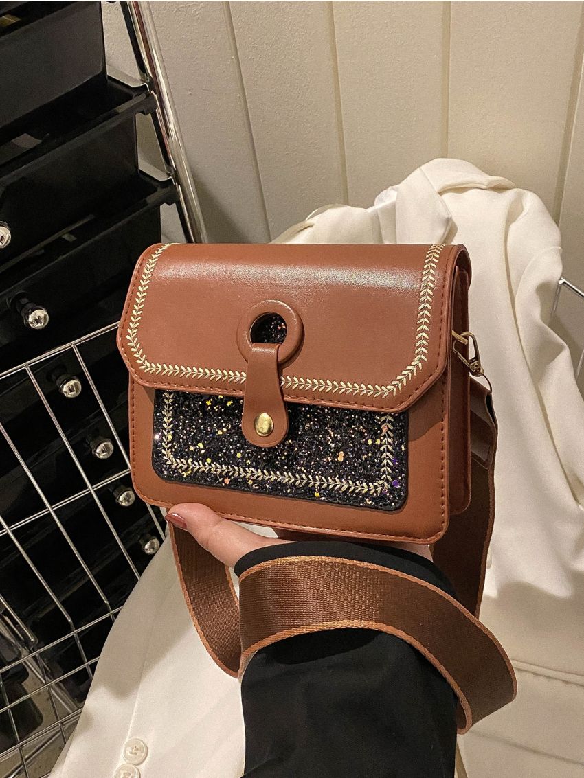 Colorblock Square Bag Mini Flap Brown