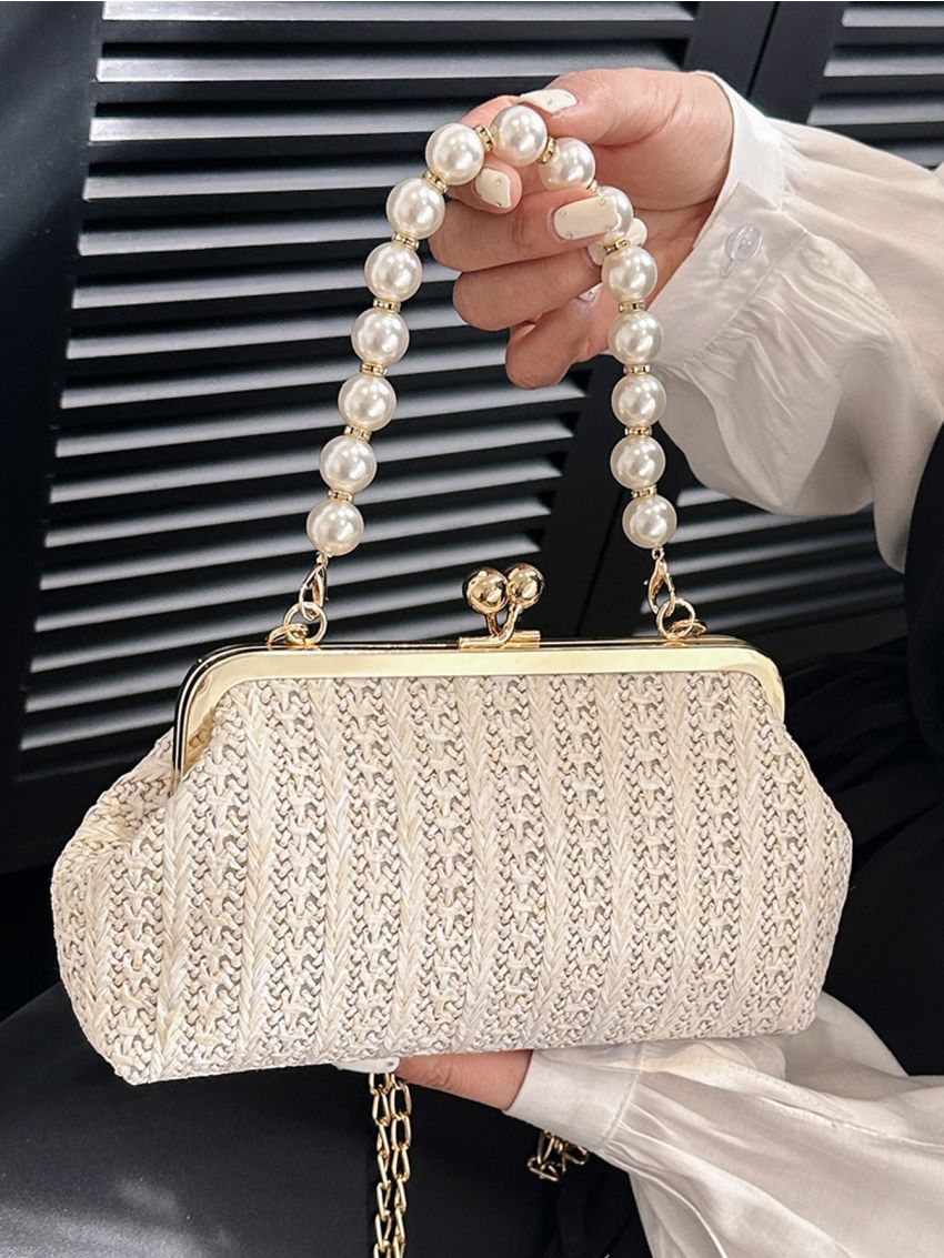 Small Square Bag Kiss Lock Pearl Strap