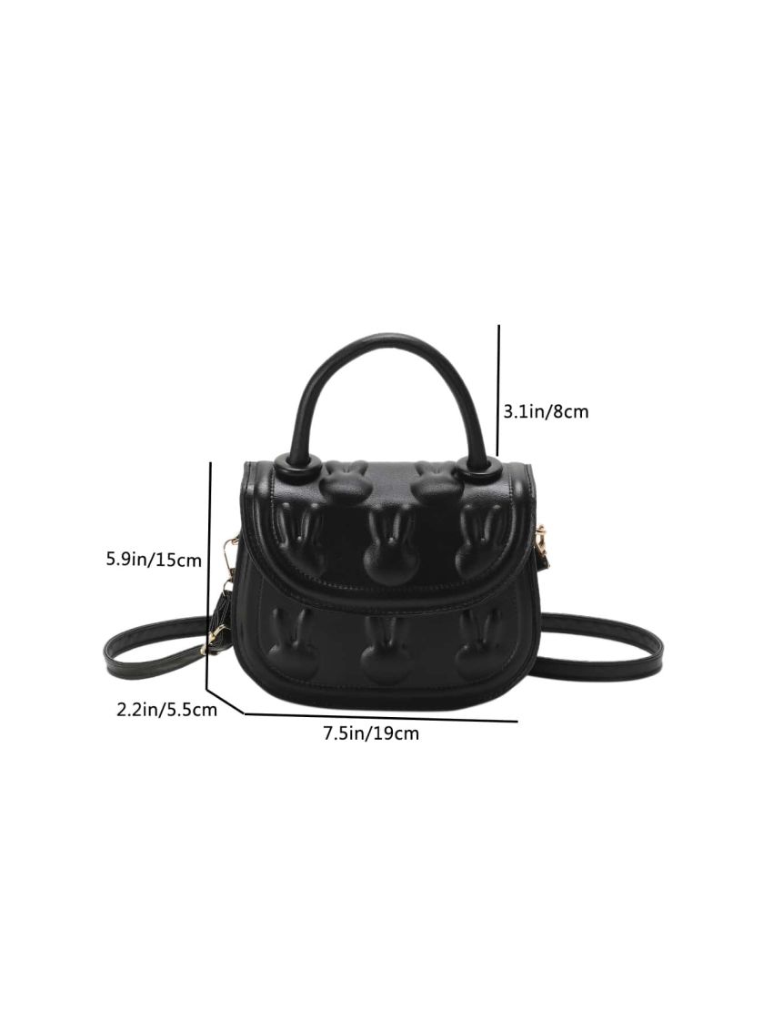 Mini Flap Saddle Bag Rabbit Embossed Black