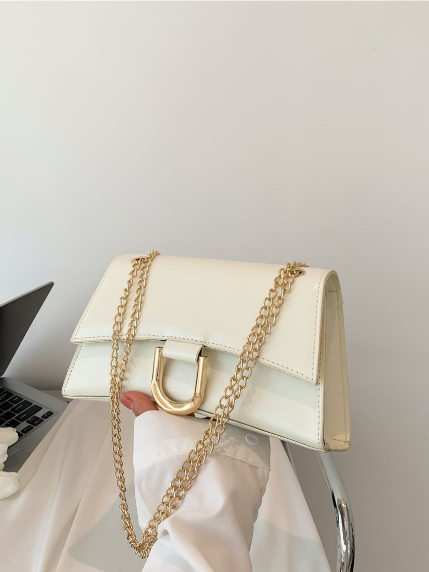 Medium Flap Baguette Bag Metal Decor Elegant