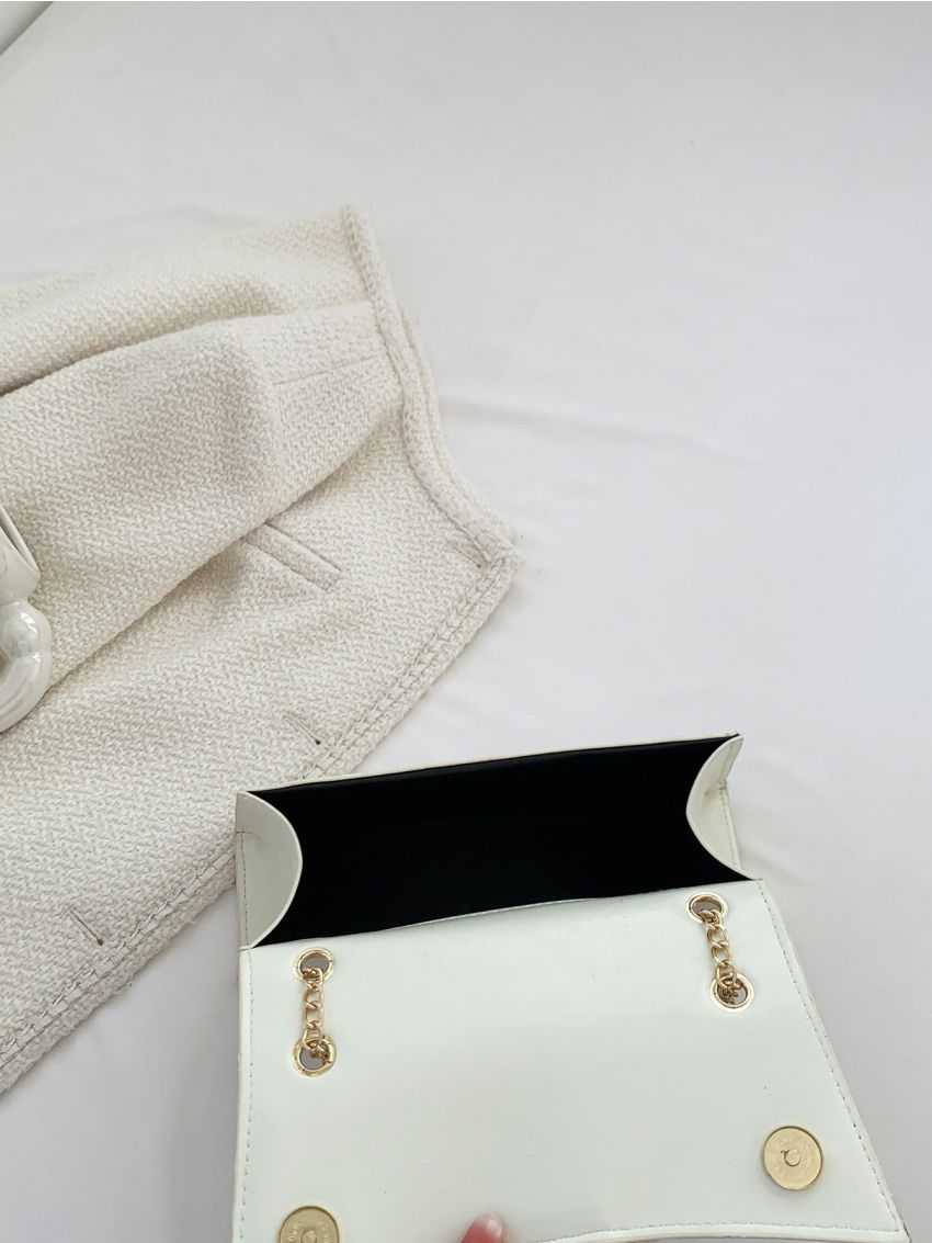 Medium Flap Baguette Bag Metal Decor Elegant