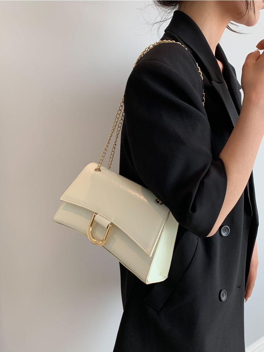 Medium Flap Baguette Bag Metal Decor Elegant