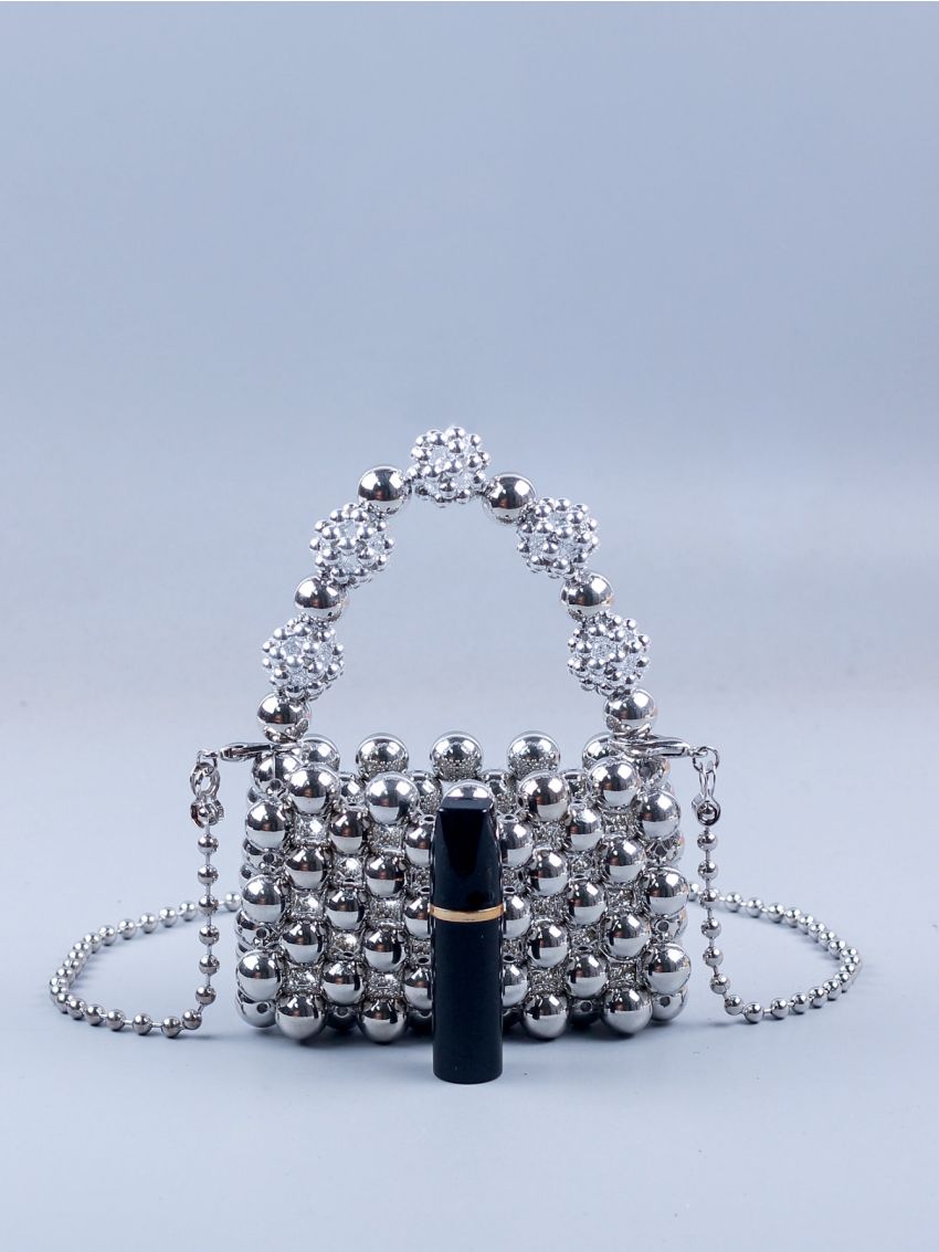 Beaded Square Bag Mini Silver