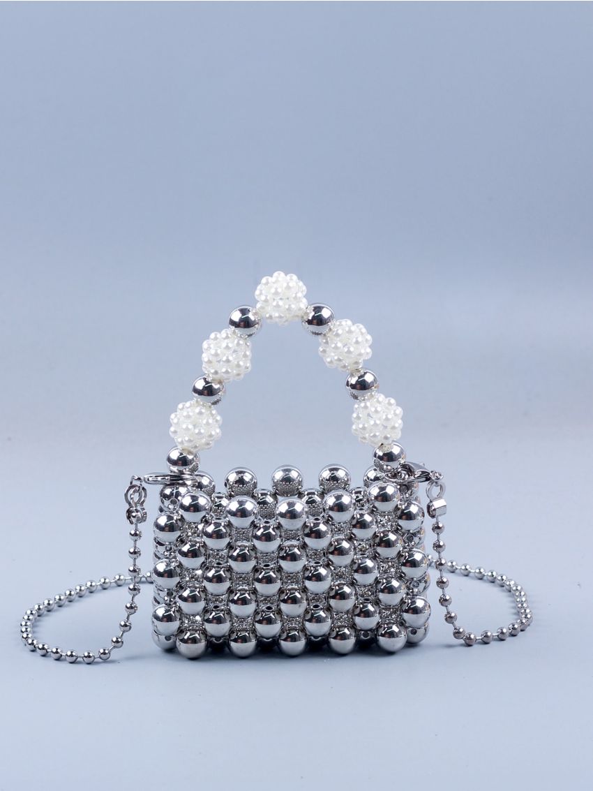 Beaded Square Bag Mini Silver