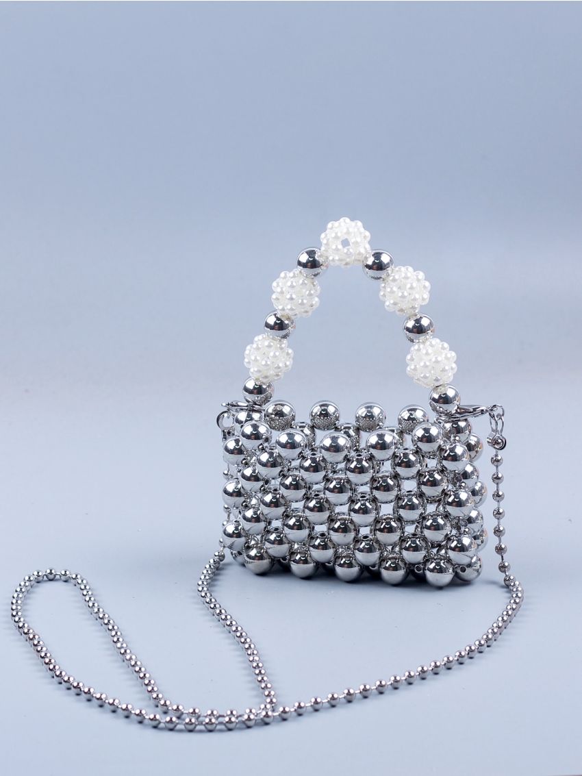 Beaded Square Bag Mini Silver