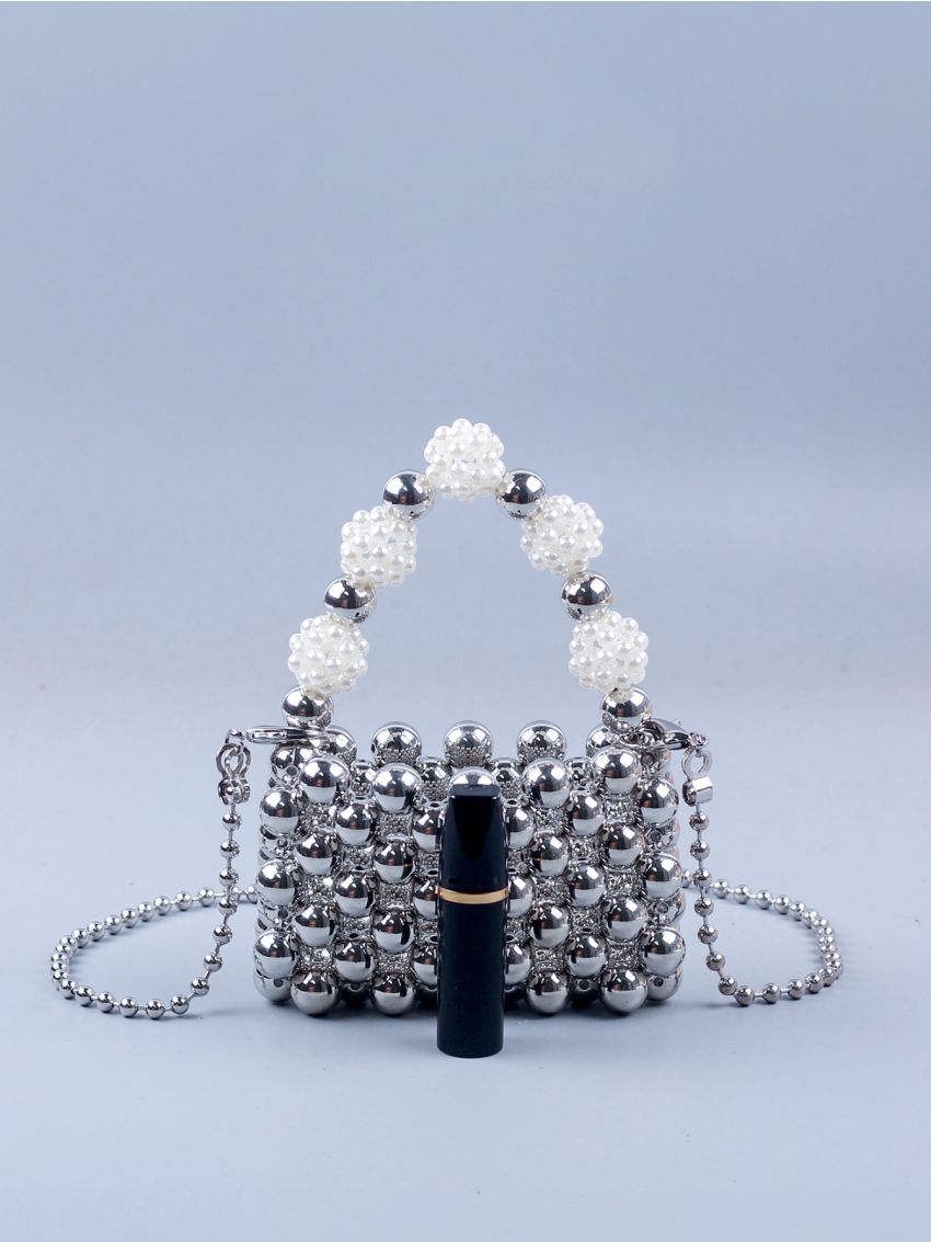 Beaded Square Bag Mini Silver