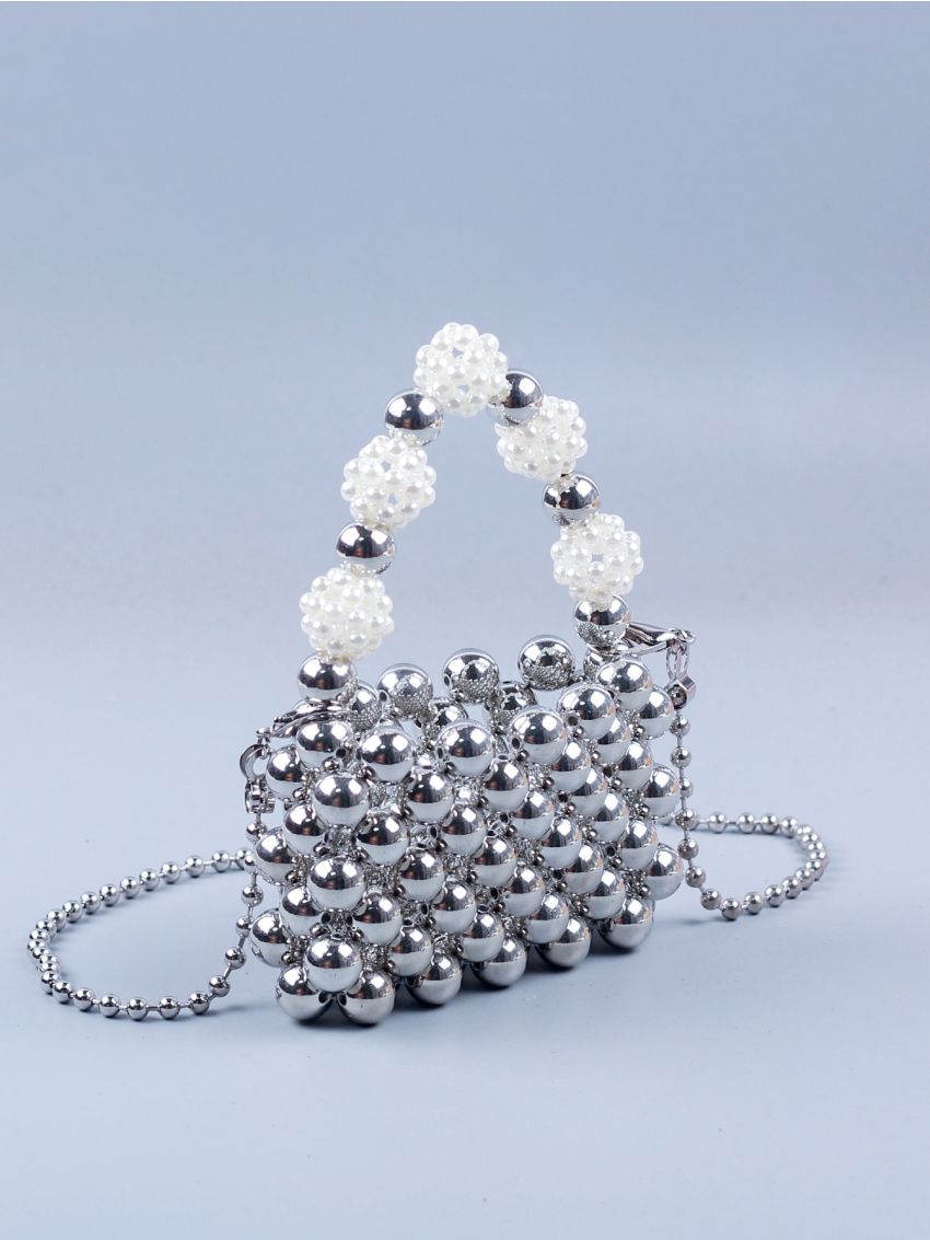 Beaded Square Bag Mini Silver