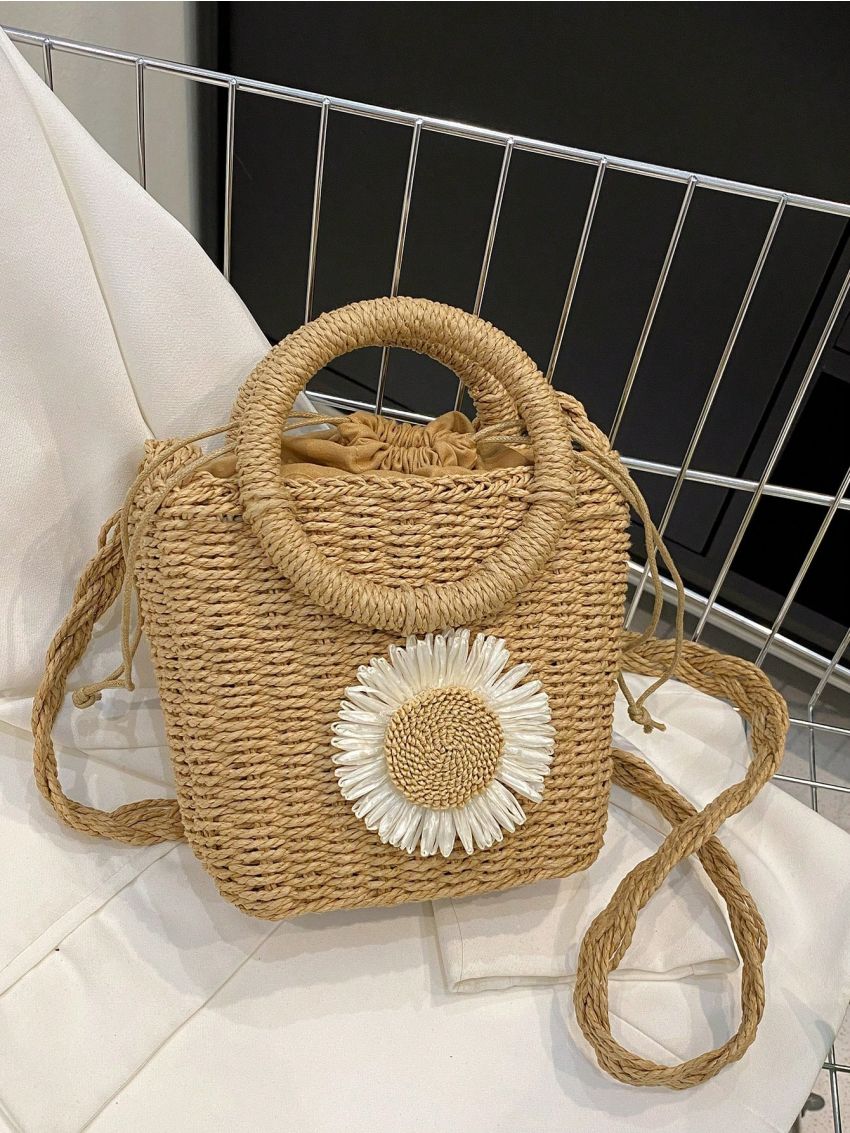 Flower Decor Straw Bag Mini Vacation