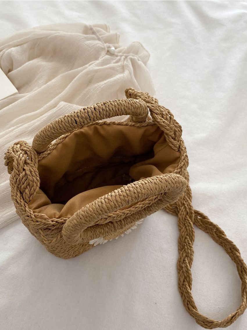 Flower Decor Straw Bag Mini Vacation