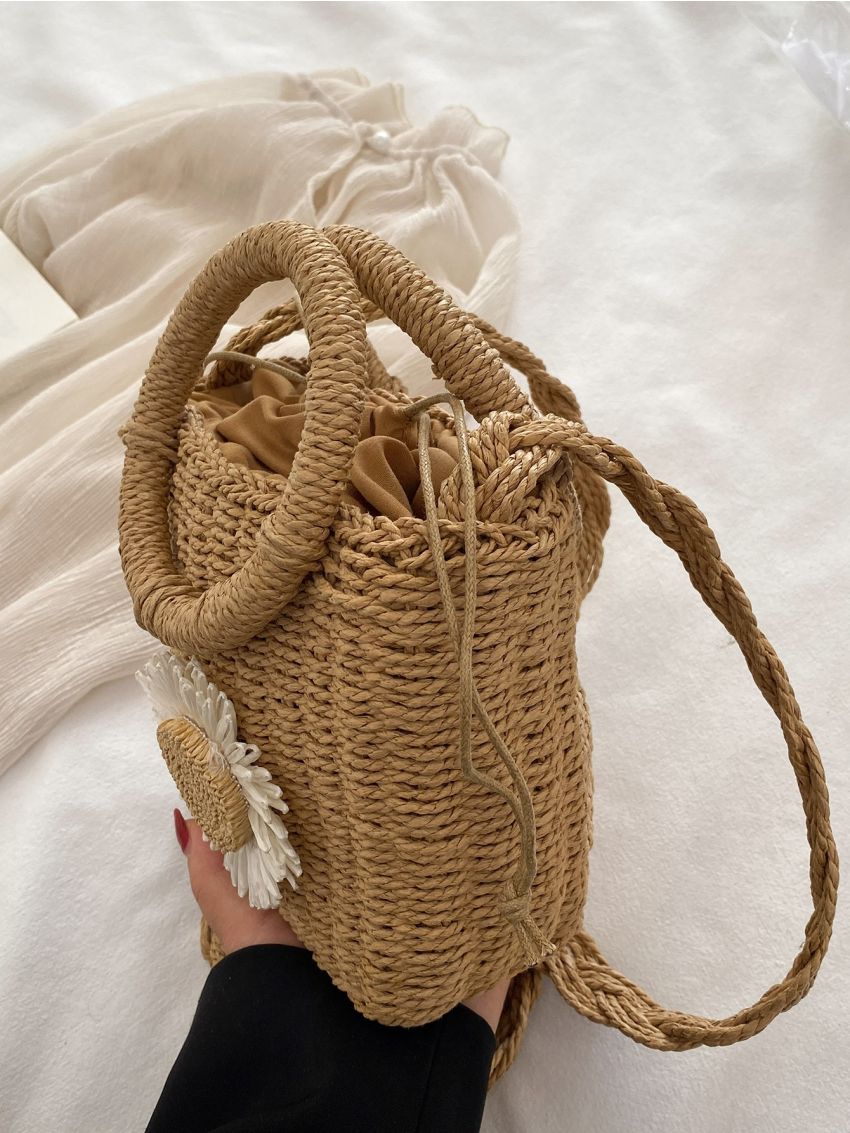 Flower Decor Straw Bag Mini Vacation