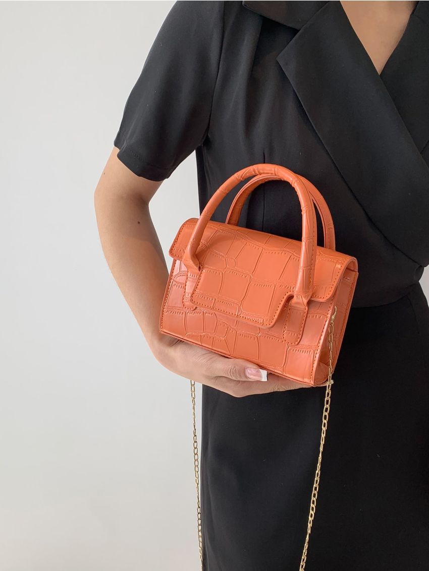 Mini Square Bag Crocodile Embossed Flap PU