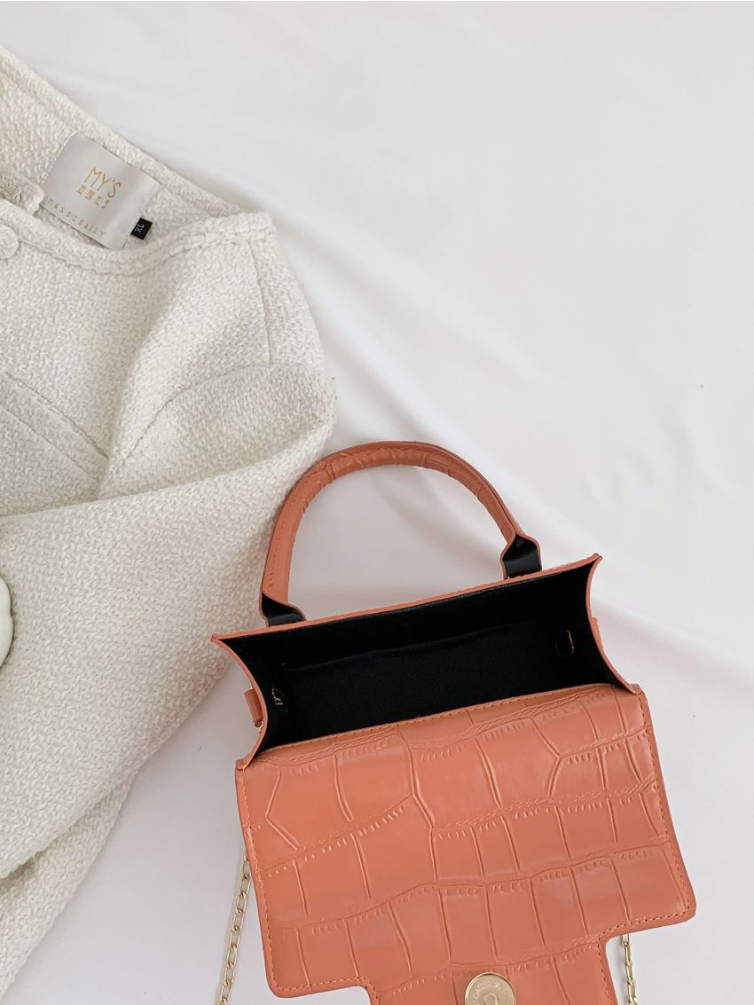 Mini Square Bag Crocodile Embossed Flap PU