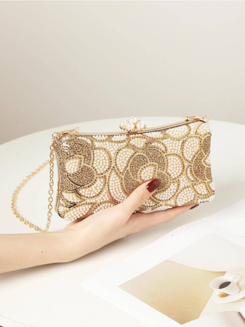 Rhinestone & Faux Pearl Decor Box Bag For Party