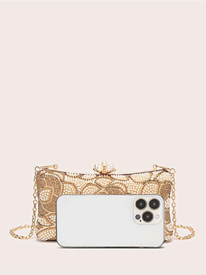 Rhinestone & Faux Pearl Decor Box Bag For Party