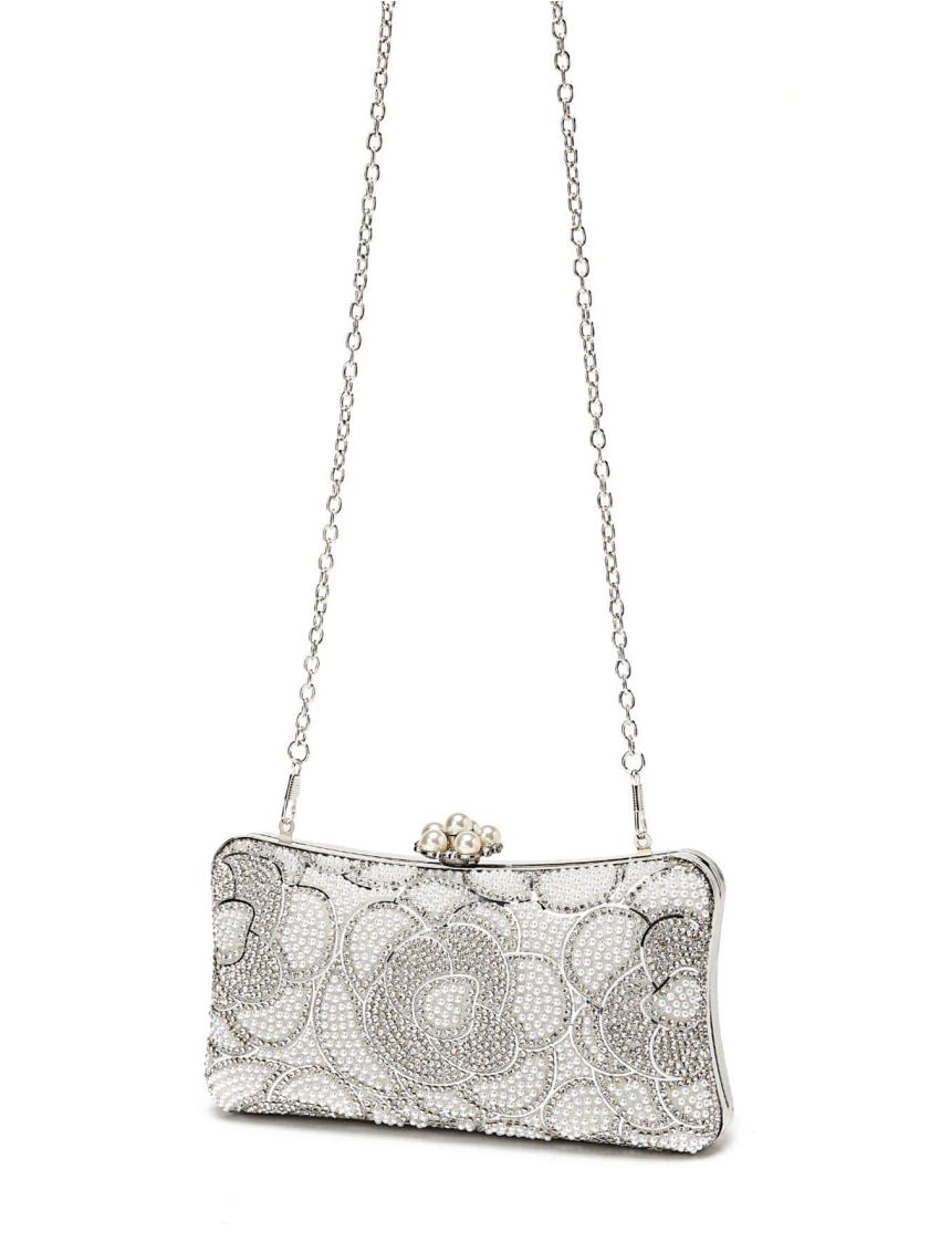 Rhinestone & Faux Pearl Decor Box Bag For Party