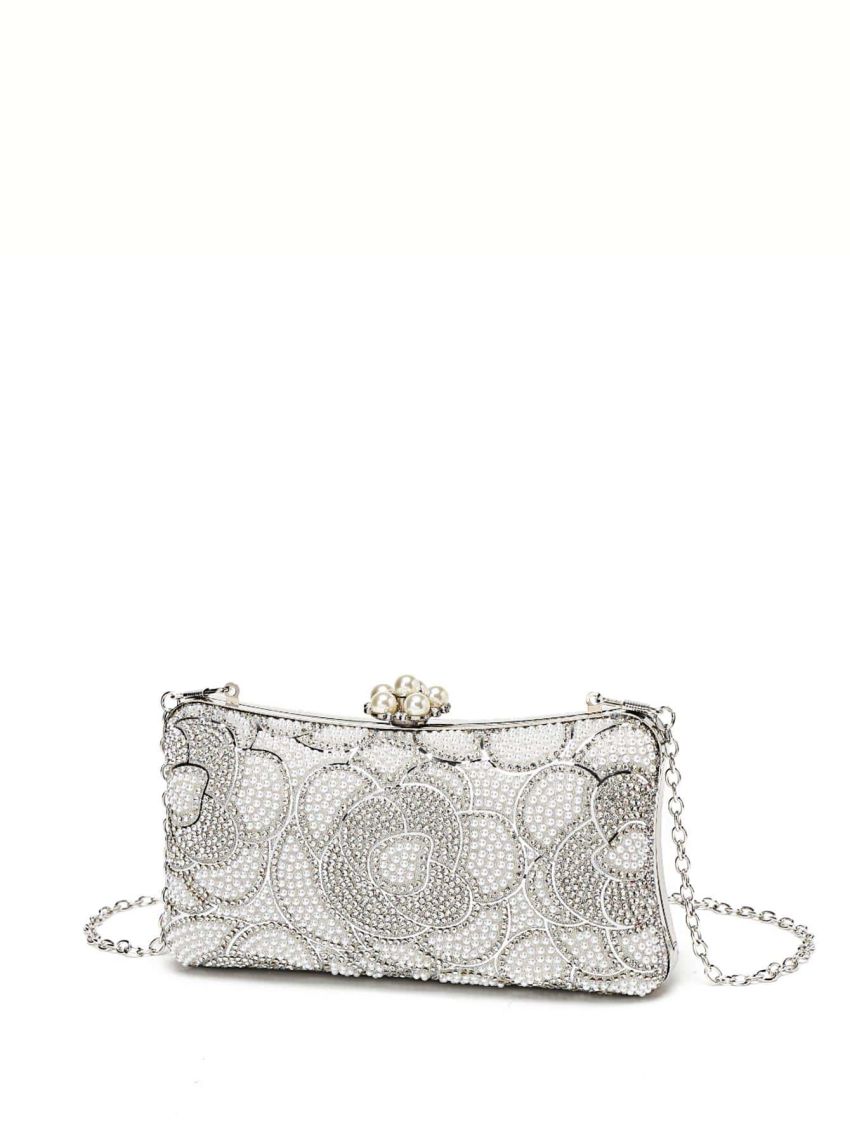 Rhinestone & Faux Pearl Decor Box Bag For Party