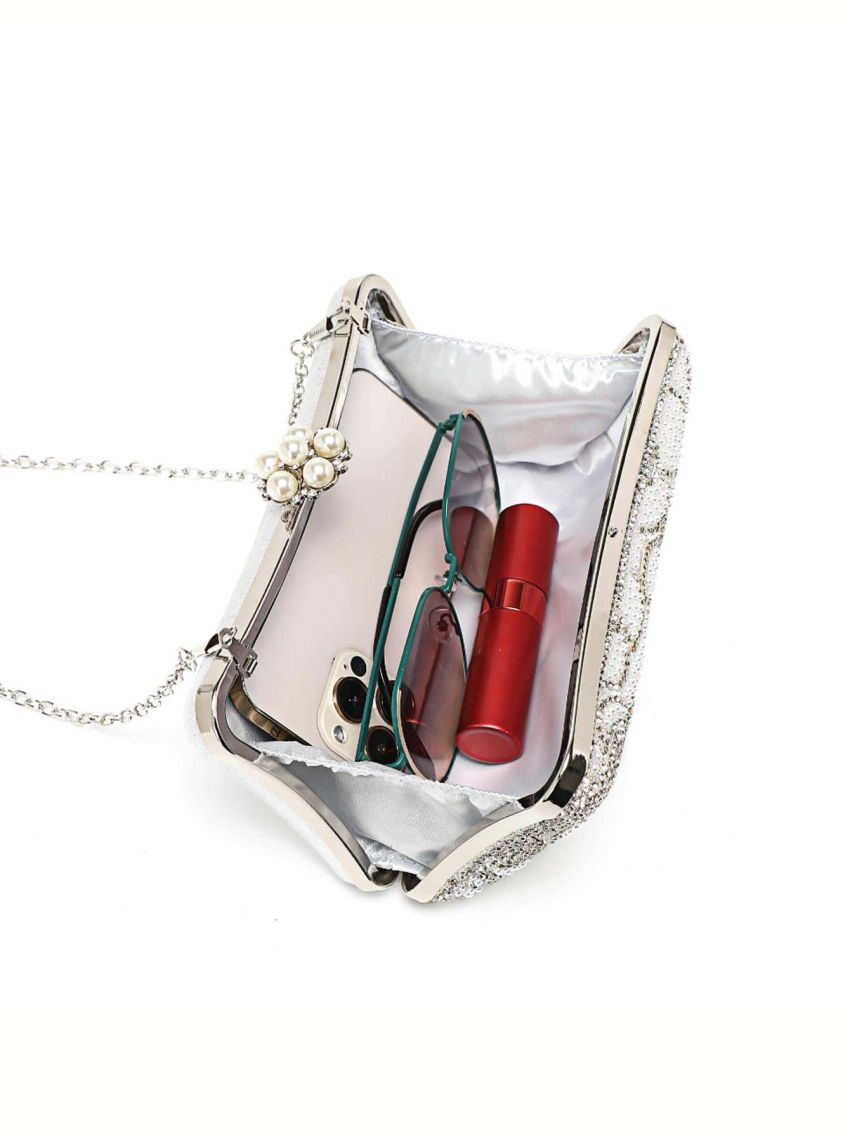Rhinestone & Faux Pearl Decor Box Bag For Party