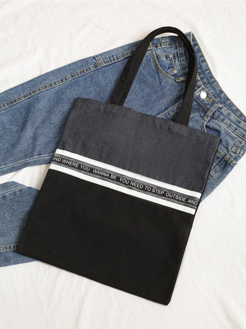 Letter Graphic Shopper Bag Small Black