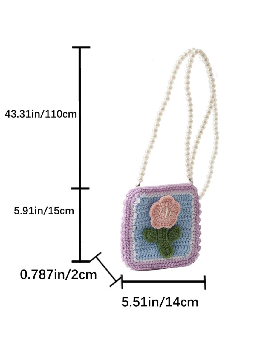 Faux Pearl Beaded Crochet Bag Flower Graphic Mini