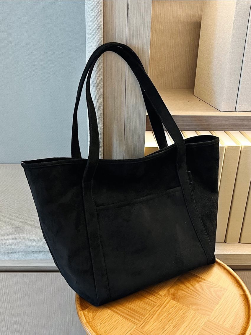 Minimalist Shoulder Tote Bag Double Handle Black