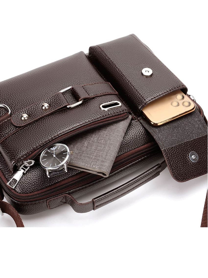 New Luxury Pu Men Bag Black Messenger Bag Briefcase Designer Male Fashion Crossbody Bag Shoulder Bag For Business Work Vintage Messenger Bag Briefcase Men Women For Business Work Satchel Shoulder Crossbody Bag