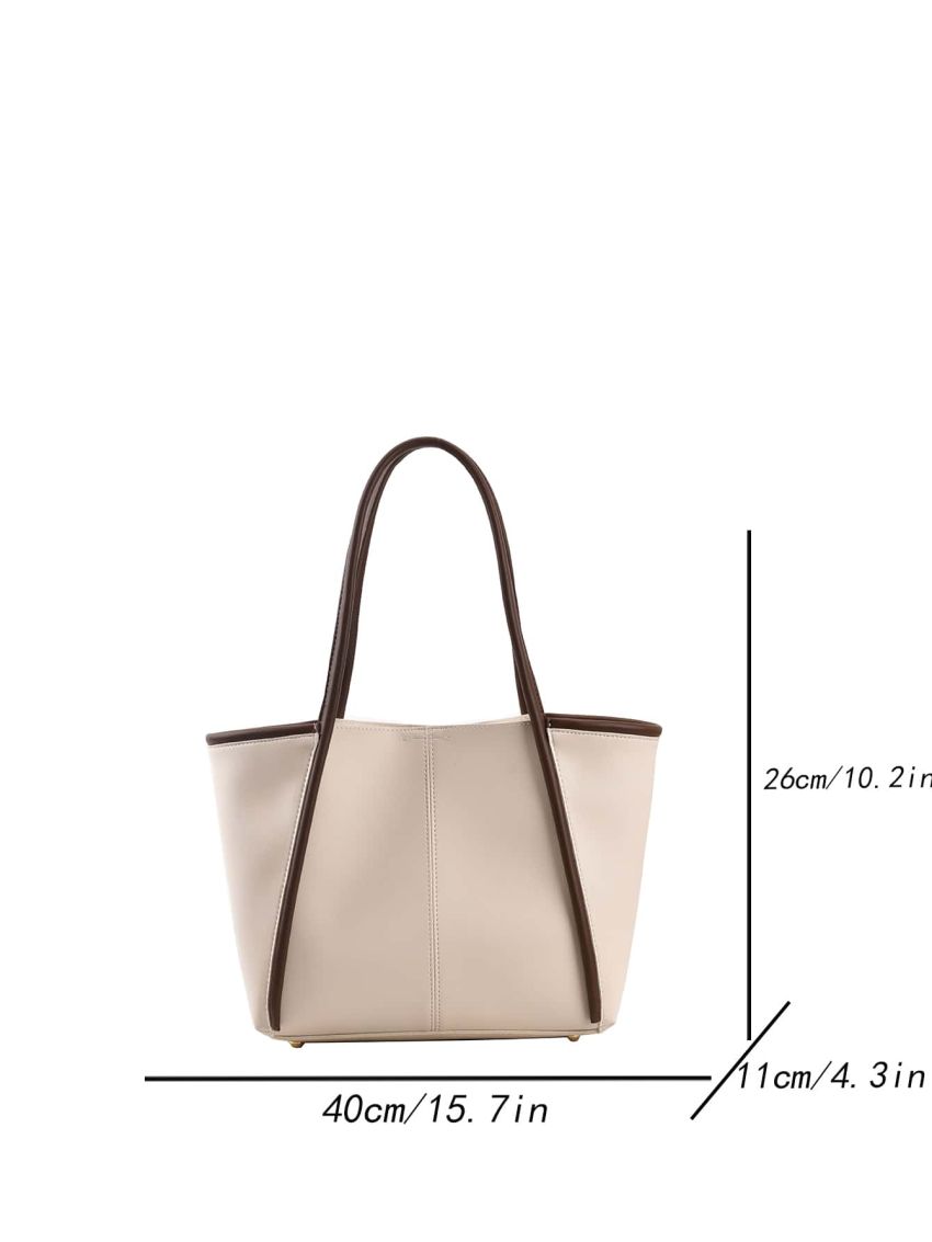 Colorblock Shoulder Tote Bag Large Capacity Contrast Binding