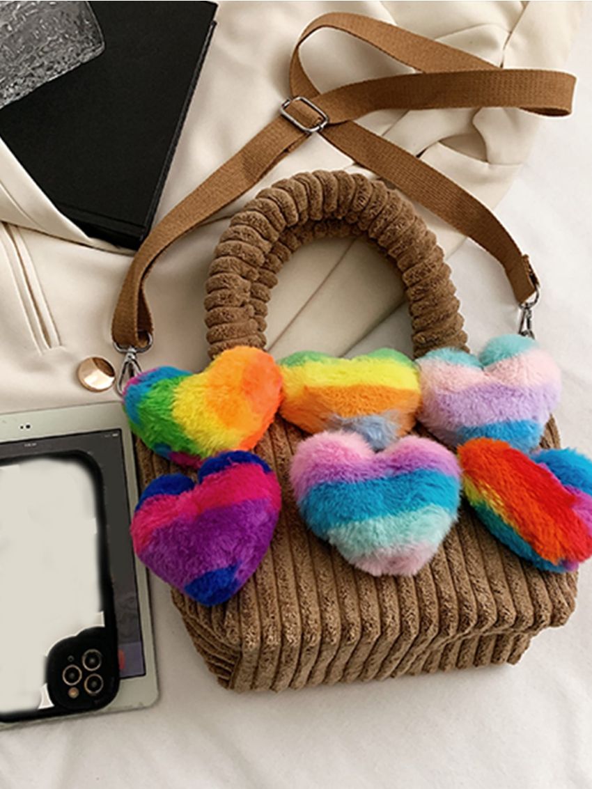 Random Color Heart Decor Double Handle Square Bag