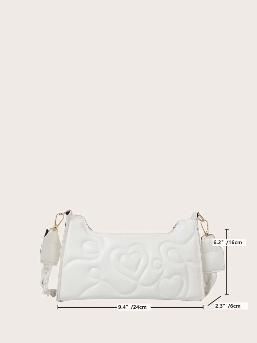Heart Quilted Baguette Bag Small White