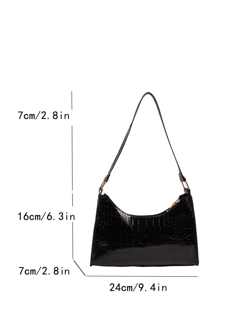 Crocodile Embossed Baguette Bag PU Elegant