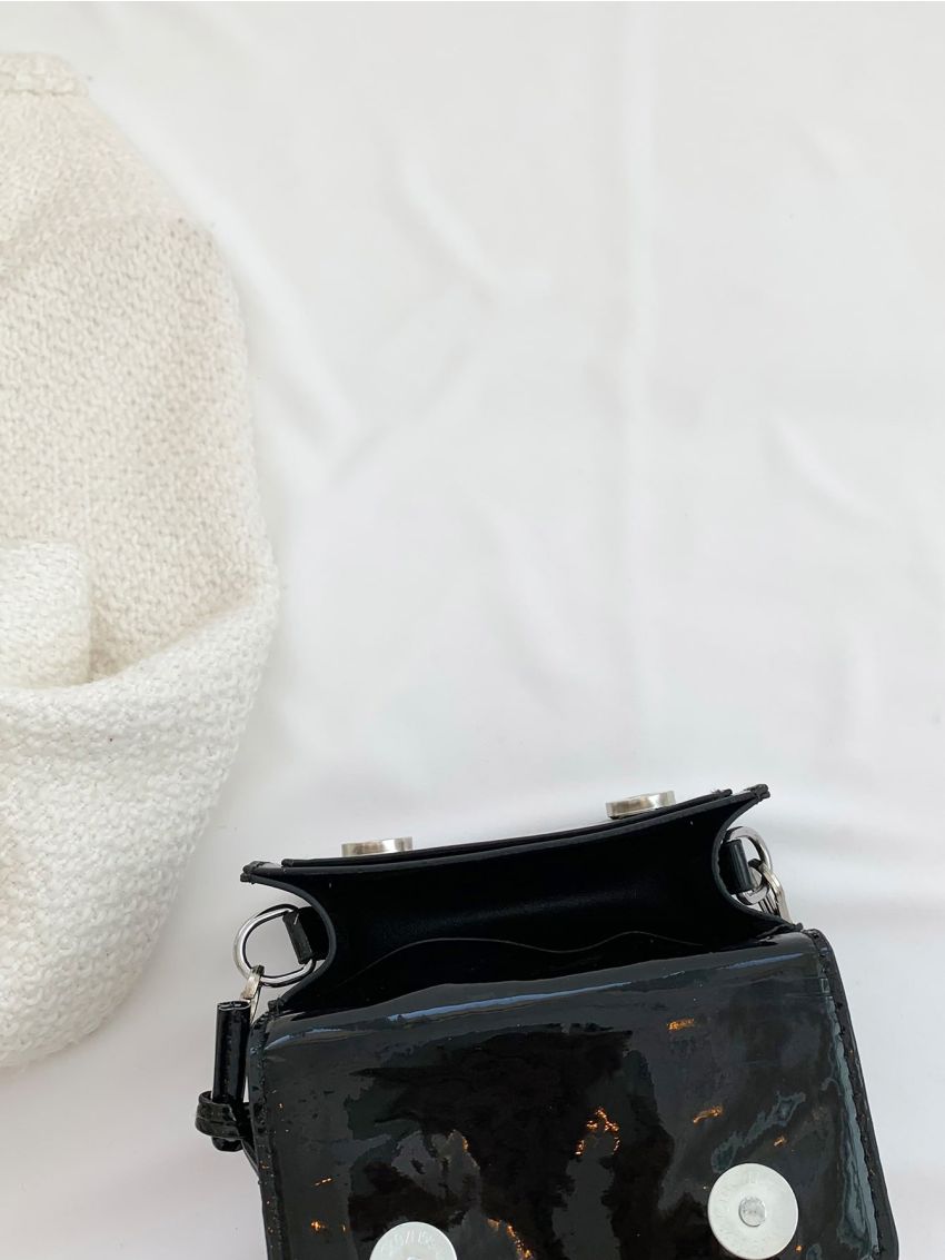 Mini Messenger Bag Buckle Decor Solid Black