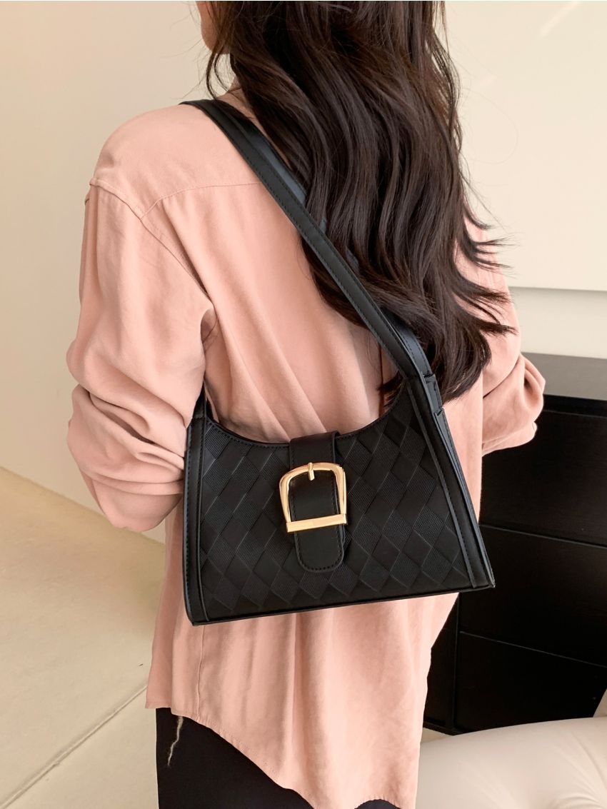 Geometric Embossed  Baguette Bag Buckle Decor