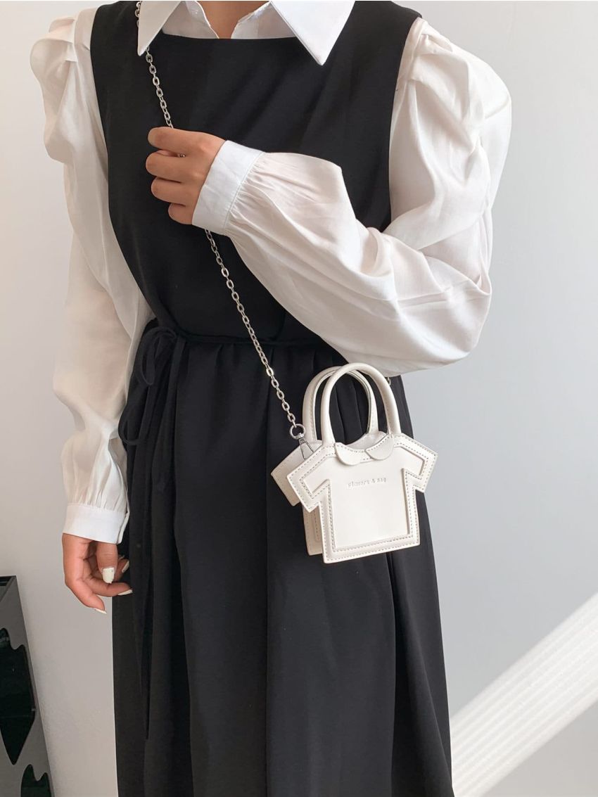 Mini Novelty Bag Letter Embossed Double Handle Chain Strap