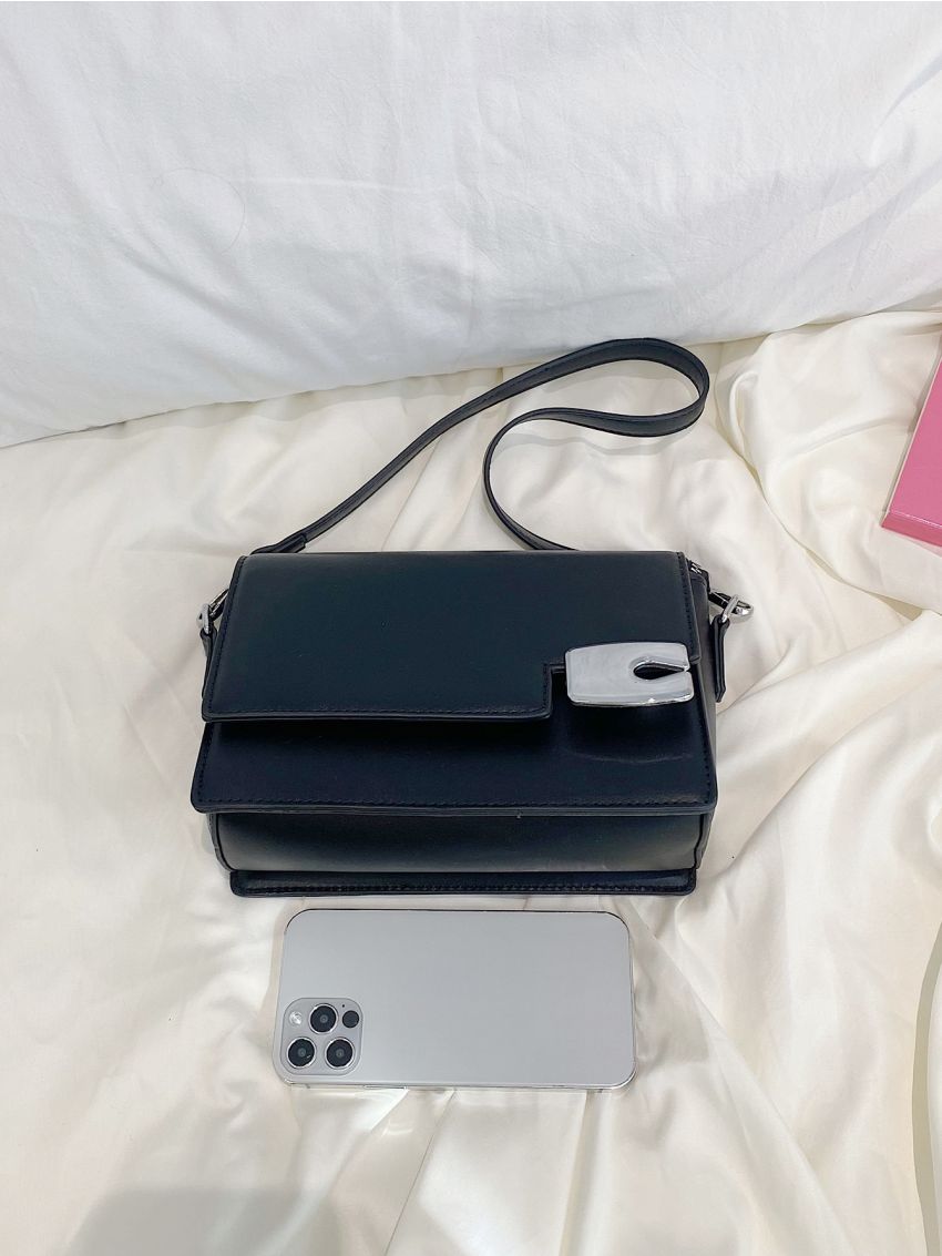 Small Square Bag Solid Black Metal Decor