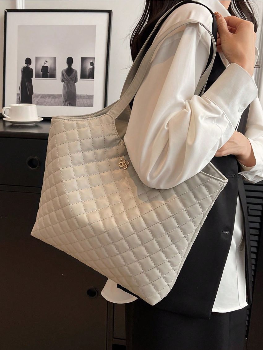 Large Capacity Shoulder Bag Double Handle Quilted