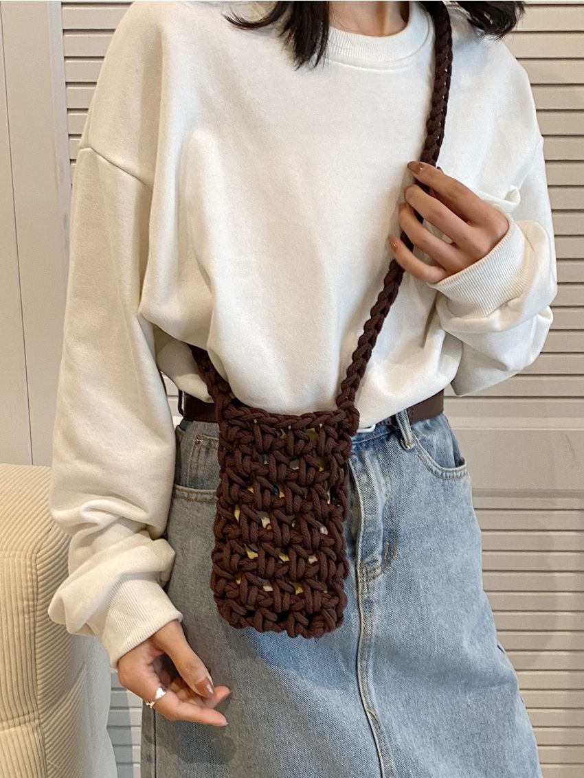 Mini Crochet Bag Solid Coffee Brown